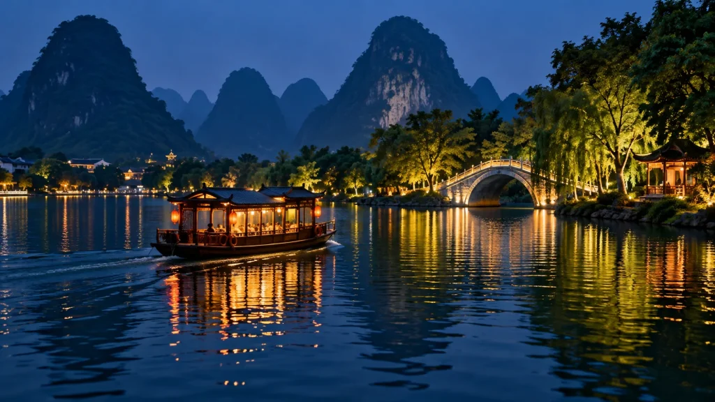 桂林湖上夜游船