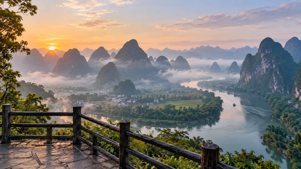 漓江晨雾与山顶观景