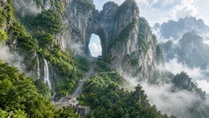 张家界天门山天门洞与群山