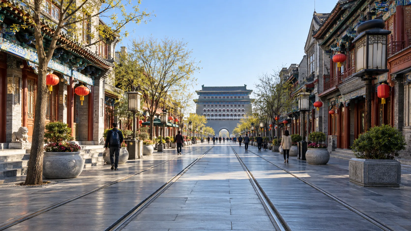 北京前门街区步行场景示意图