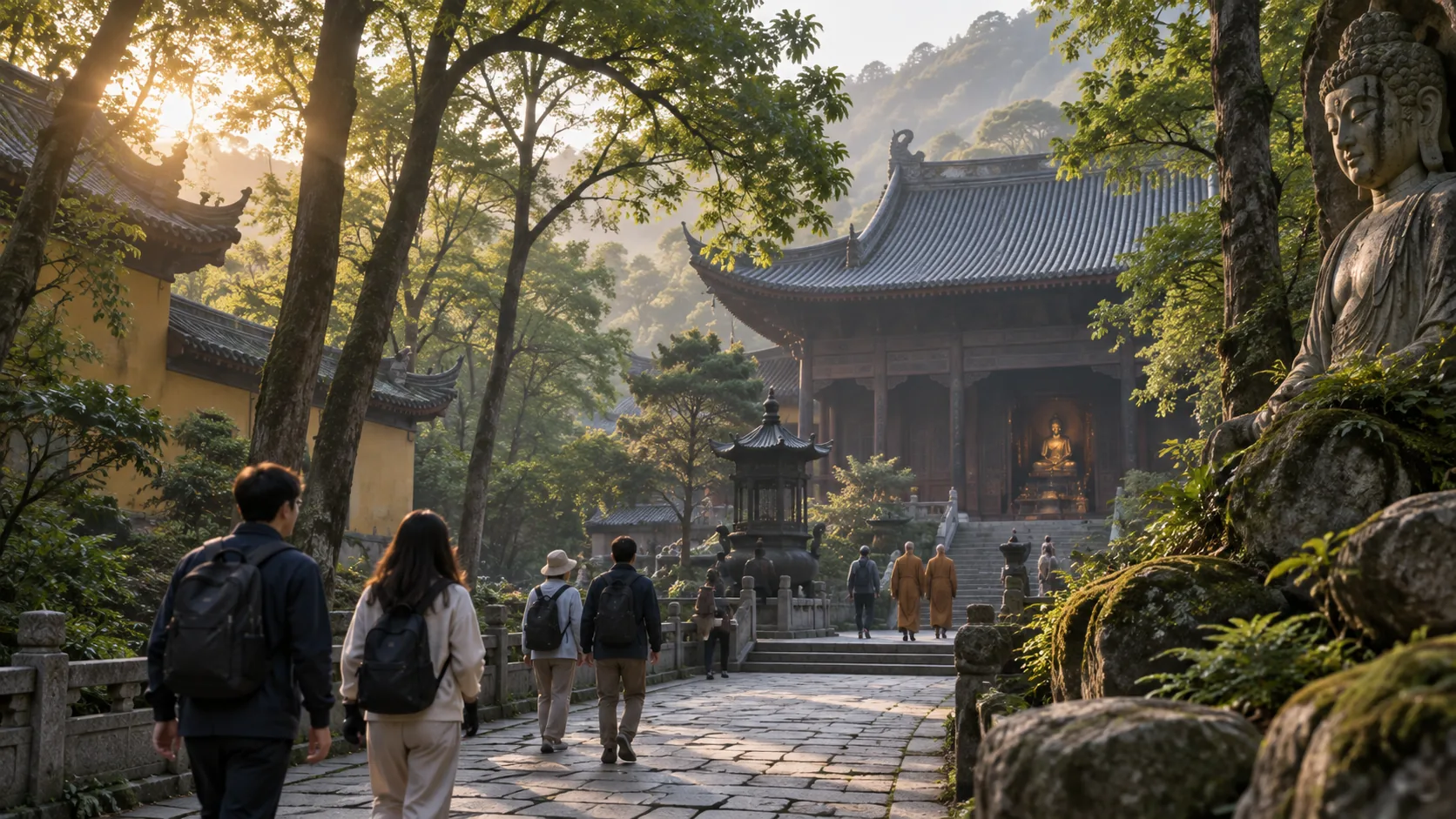 灵隐寺院与山林（AI示意图）