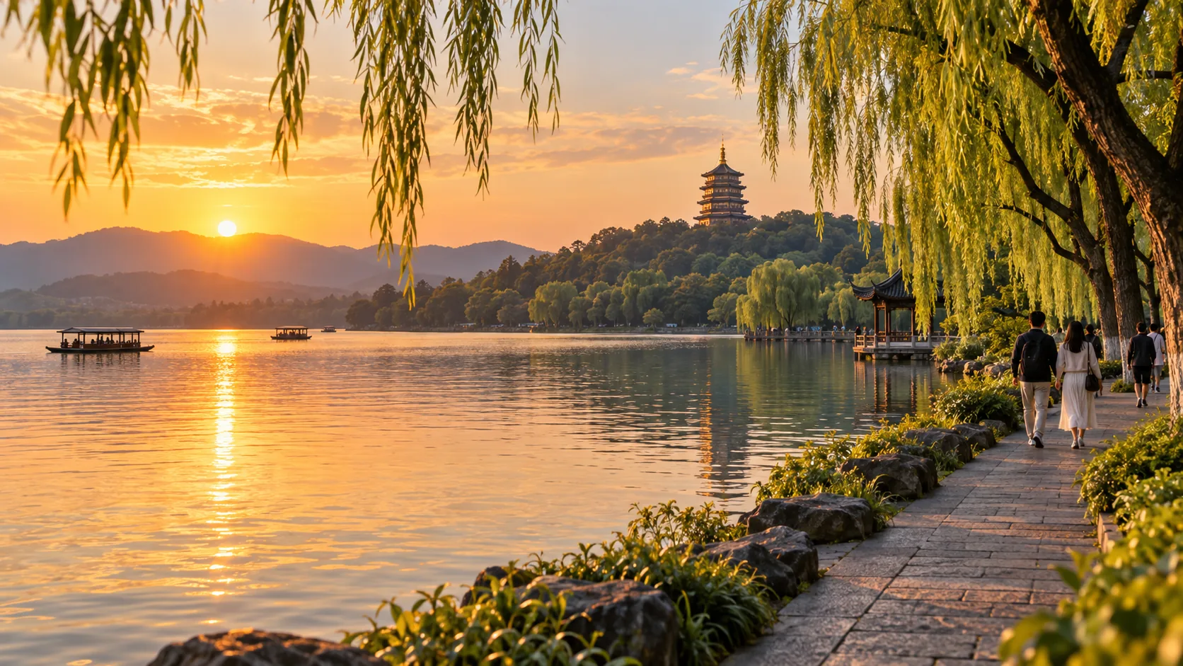 西湖游船与湖面风景（AI示意图）