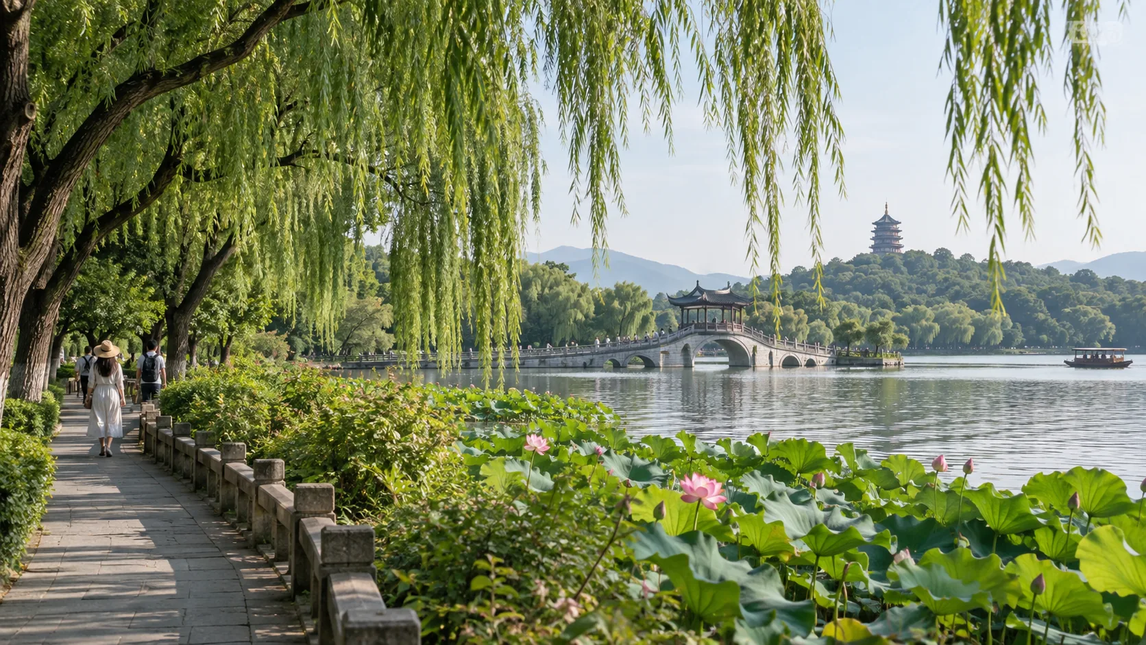西湖苏堤与湖岸步道示意图