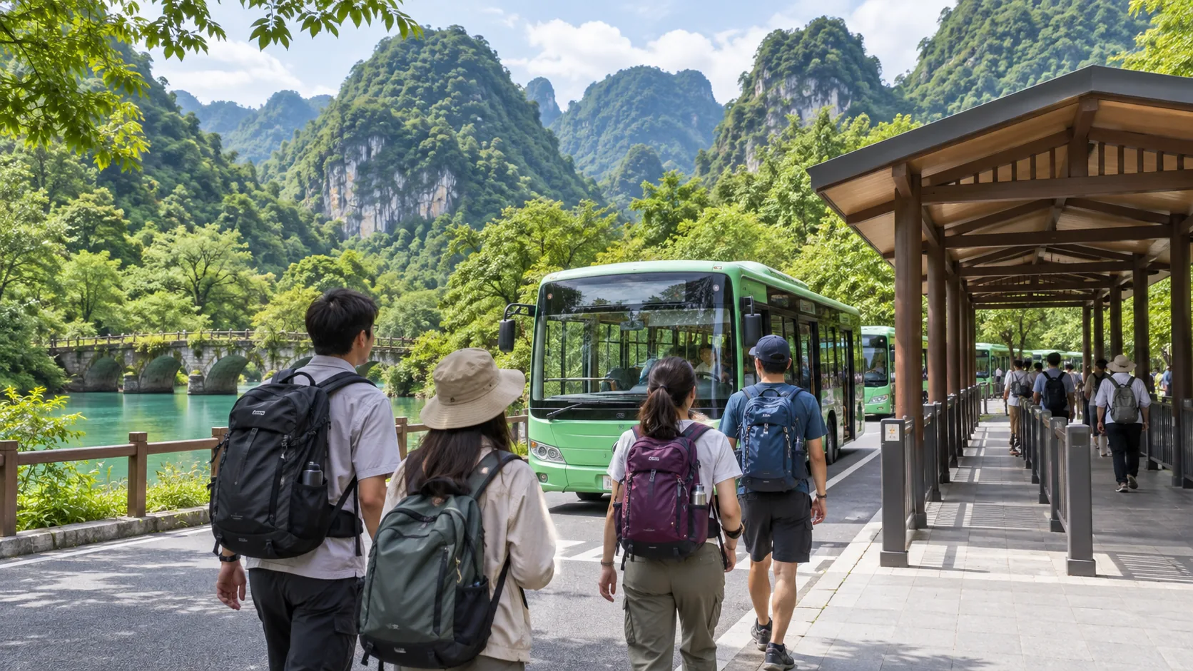 荔波至小七孔接驳交通场景（AI示意图）