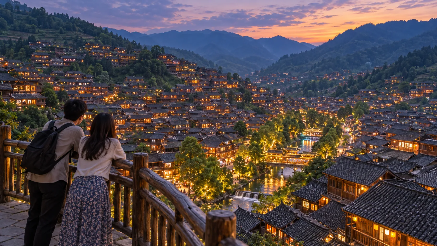 西江千户苗寨夜景（AI示意图）